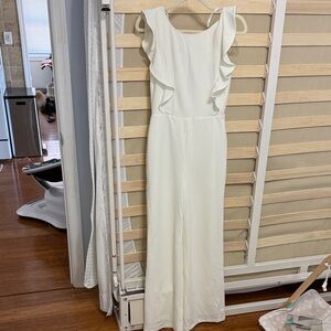 Elegant White Ruffle Sleeve Jumpsuit